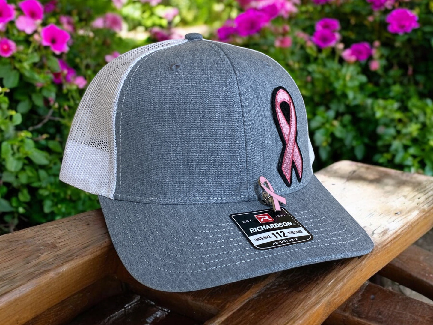 Breast Cancer Awareness Richardson 112 hat and Ribbon Lapel Pin