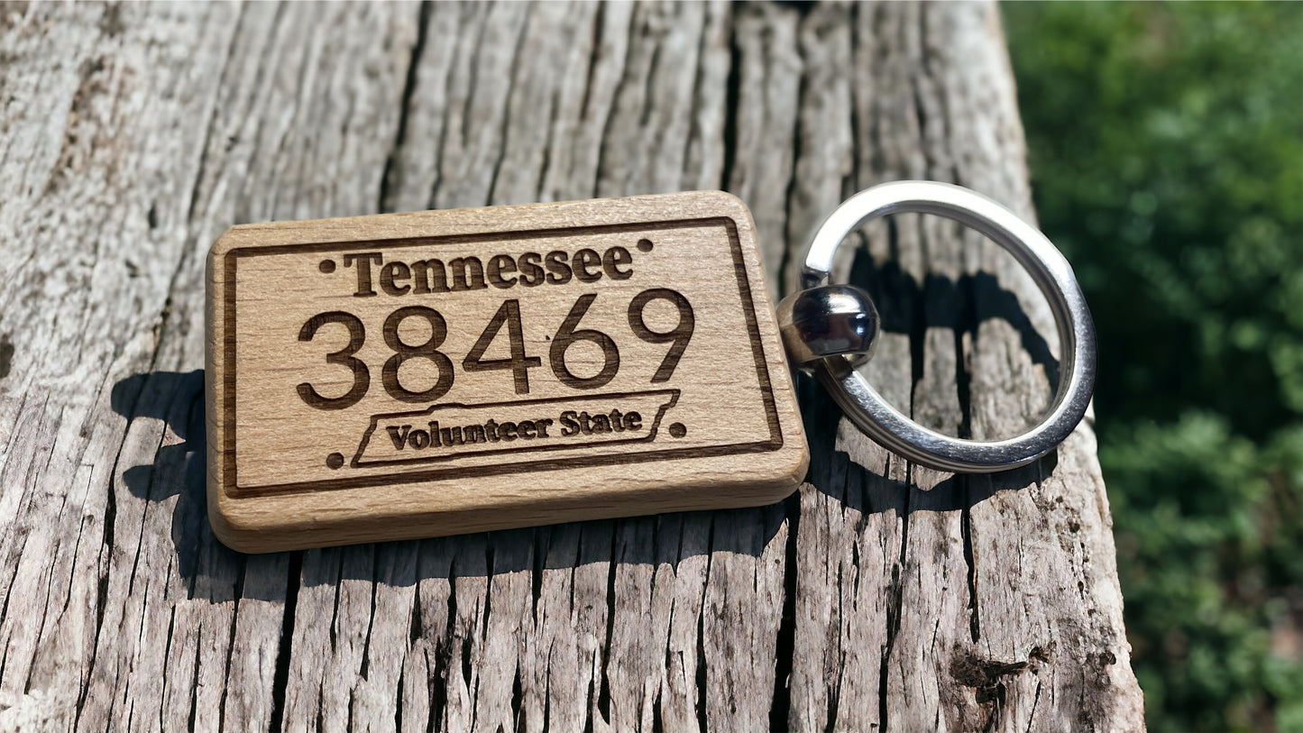 Personalized Tennessee License Plate Wooden Key Chain