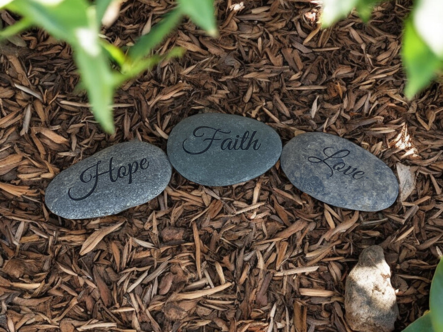 Faith, Hope and Love Carved Rocks Set