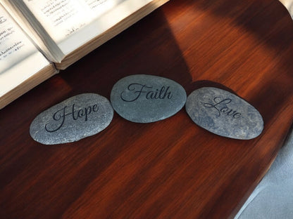 Faith, Hope and Love Carved Rocks Set